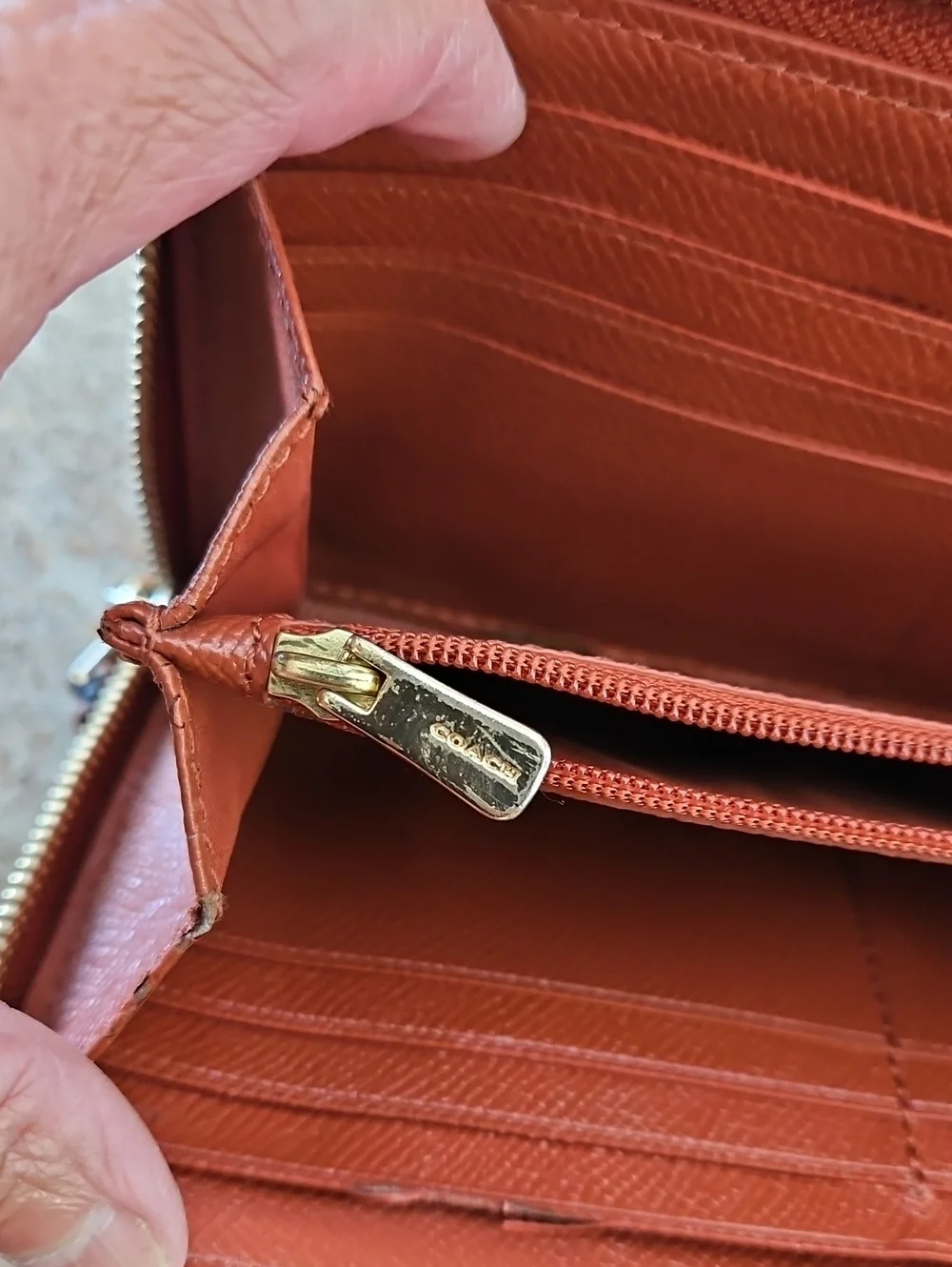 Coach Pebbled Zip Wallet - Rust Brown